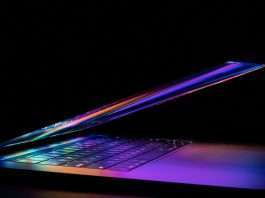 Gaming laptop half closed