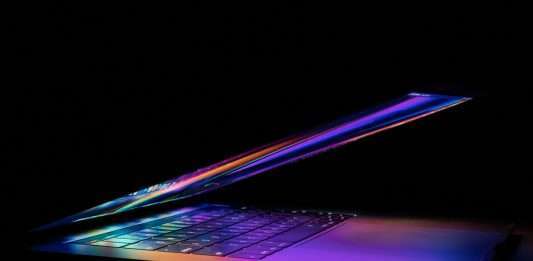 Gaming laptop half closed